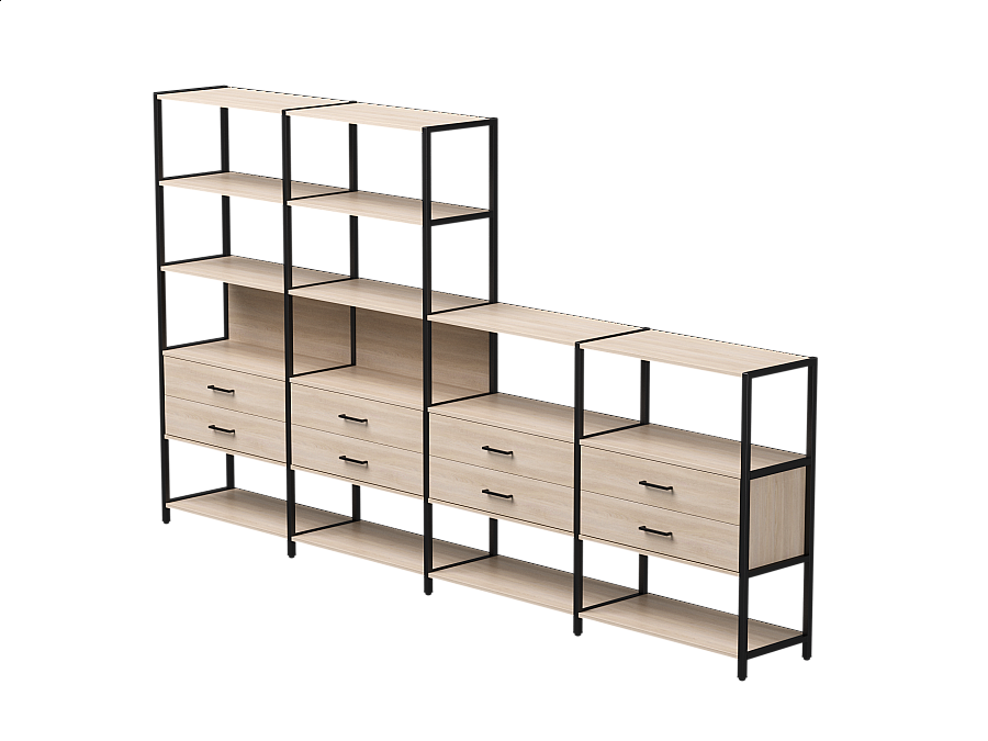 Набор стеллажных систем №13 Everprof EVO 3245x385x1840 Дуб Соната/Черный