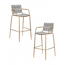 Набор 2 шт Стул барный DOBRIN MILLER GOLD, cветло-серый велюр (135-37)