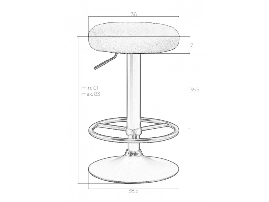 Табурет барный DOBRIN TEDDY BLACK, белый букле (13)