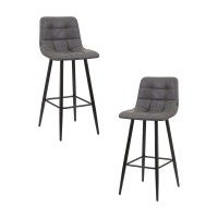 Набор 2 шт Стул барный DOBRIN NICOLE, черные матовые ножки, серая антрацитовая винтажная экокожа (RU-08)