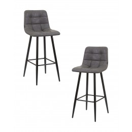 Набор 2 шт Стул барный DOBRIN NICOLE, черные матовые ножки, серая антрацитовая винтажная экокожа (RU-08)
