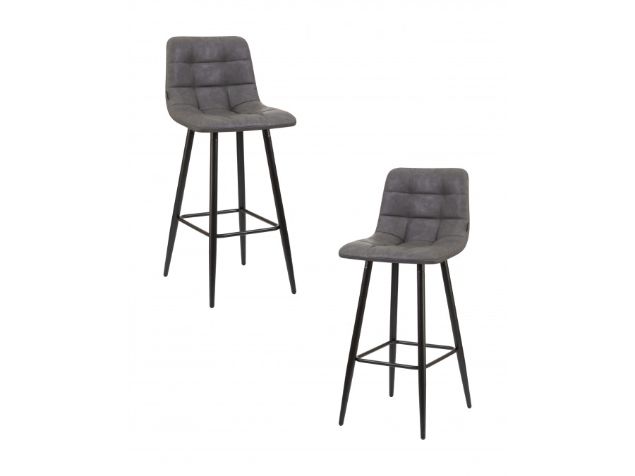 Набор 2 шт Стул барный DOBRIN NICOLE, черные матовые ножки, серая антрацитовая винтажная экокожа (RU-08)