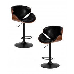 Набор 2 шт Стул барный DOBRIN KARTER BLACK, коричневый орех дерево (BWW), черный PU