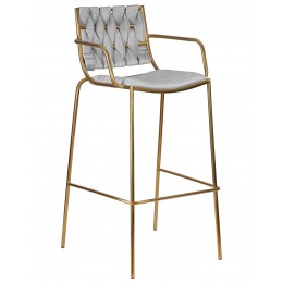 Стул барный DOBRIN MILLER GOLD, светло-серый велюр (135-37)