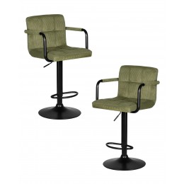 Набор 2 шт Стул барный DOBRIN KRUGER ARM BLACK, зеленый вельвет (LAR-E2041-7)