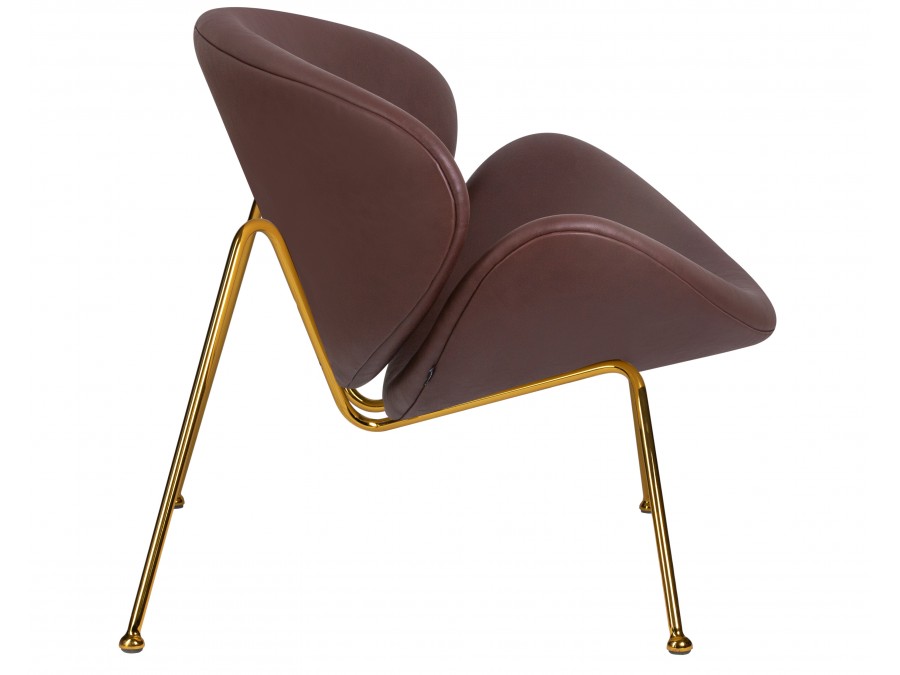 Кресло дизайнерское DOBRIN EMILY, коричневый винил YP5, золотое основание