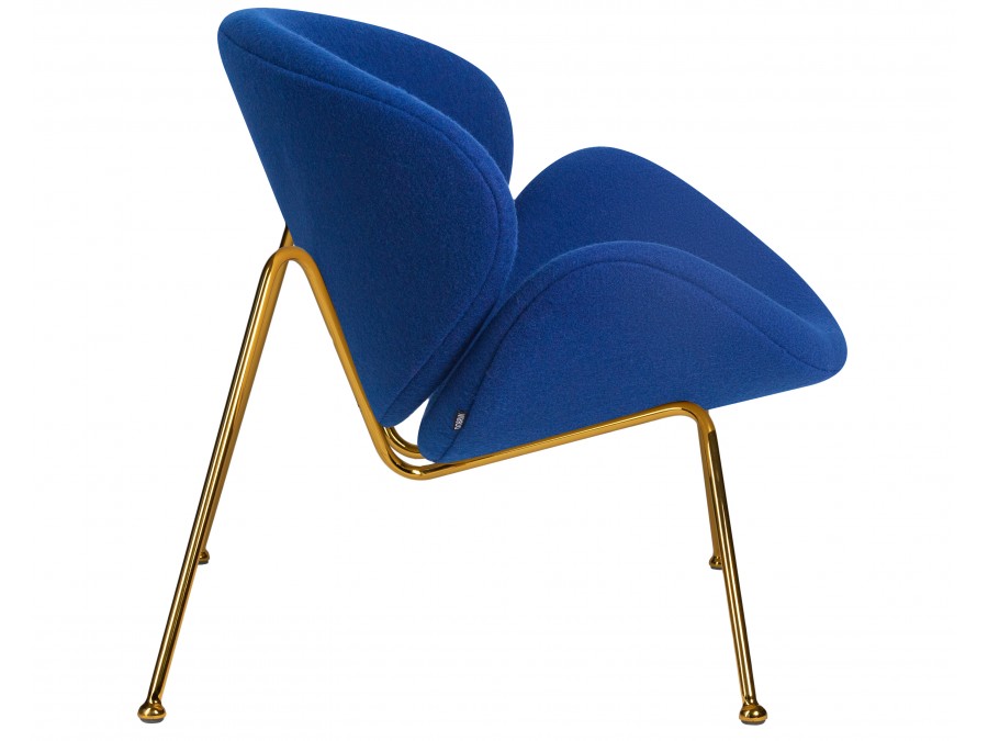Кресло дизайнерское DOBRIN EMILY, синяя ткань AF6, золотое основание