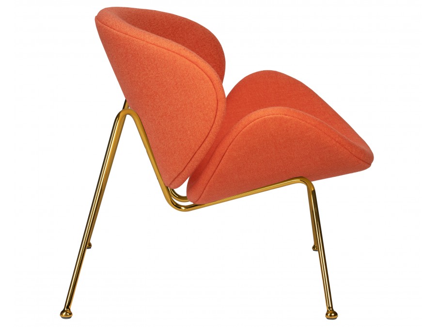 Кресло дизайнерское DOBRIN EMILY, оранжевая ткань AF, золотое основание