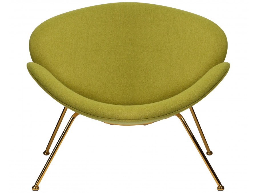 Кресло дизайнерское DOBRIN EMILY, светло-зеленая ткань AF3, золотое основание