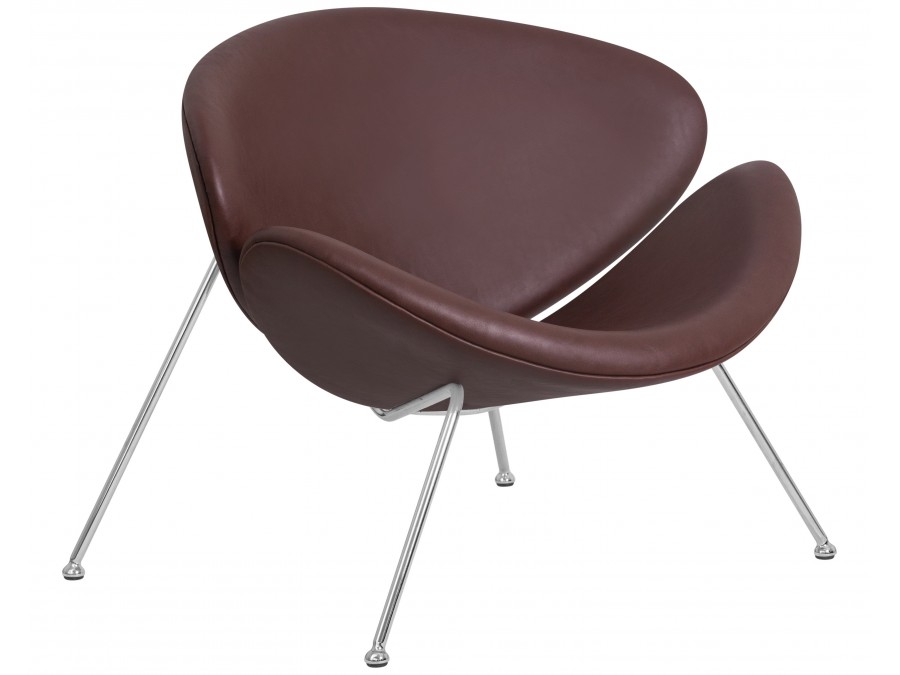 Кресло дизайнерское DOBRIN EMILY, коричневый винил YP5, хромированная сталь