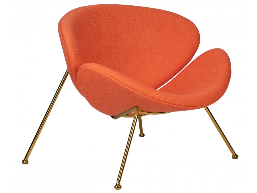 Кресло дизайнерское DOBRIN EMILY, оранжевая ткань AF, золотое основание