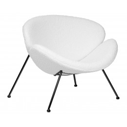 Кресло дизайнерское DOBRIN EMILY, белый (букле) ткань, черное основание