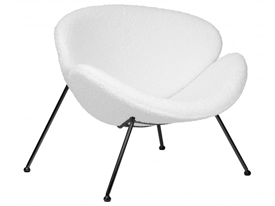 Кресло дизайнерское DOBRIN EMILY, белый (букле) ткань, черное основание