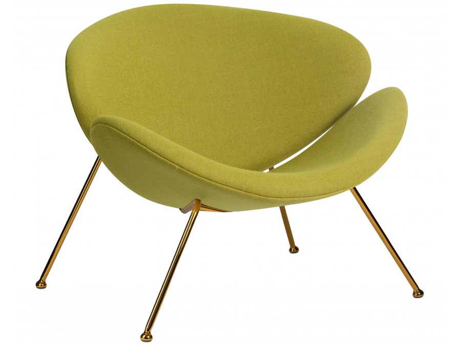 Кресло дизайнерское DOBRIN EMILY, светло-зеленая ткань AF3, золотое основание