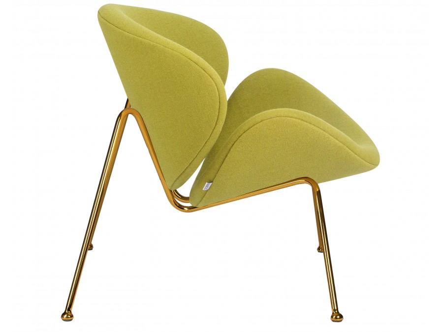 Кресло дизайнерское DOBRIN EMILY, светло-зеленая ткань AF3, золотое основание