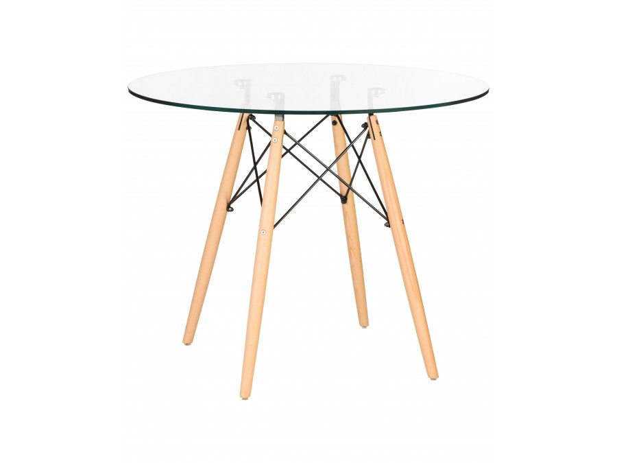 Стол обеденный DOBRIN CHELSEA`90 GLASS, ножки светлый бук, столешница стекло
