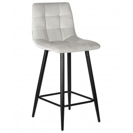 Стул полубарный DOBRIN OLIVIA, черные матовые ножки, светло-серый велюр (108-52)