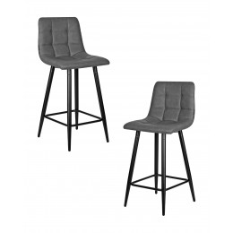 Набор 2 шт Стул полубарный DOBRIN OLIVIA, черные матовые ножки, серая антрацитовая винтажная экокожа (RU-08)