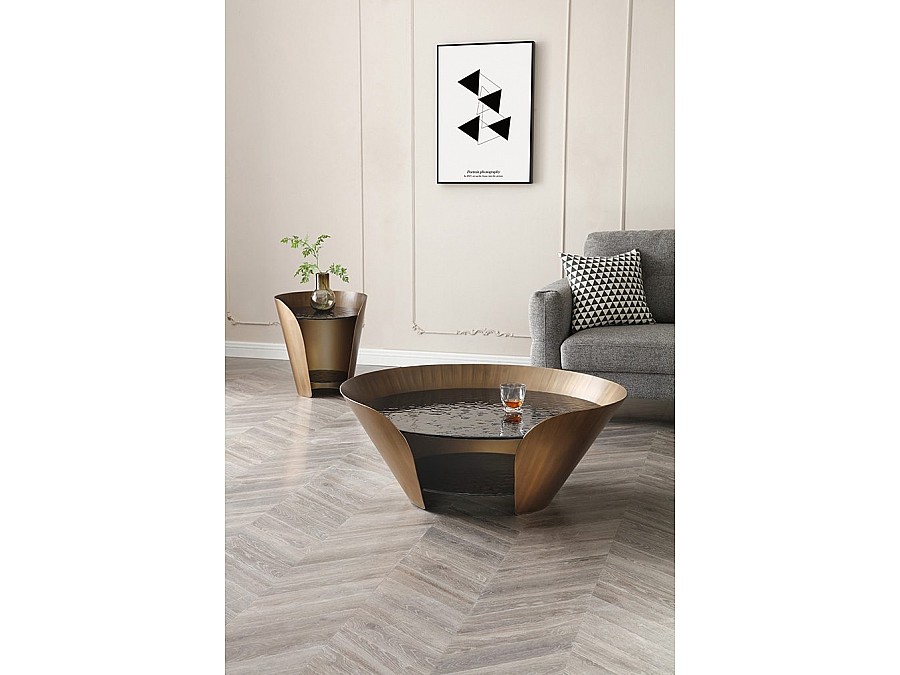 Стол журнальный ET6123 (D48,6) закаленное стекло/бронзовый