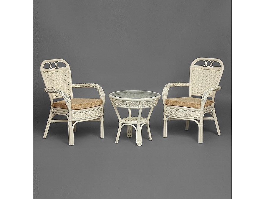 Комплект террасный ANDREA (стол кофейный со стеклом + 2 кресла + подушки)