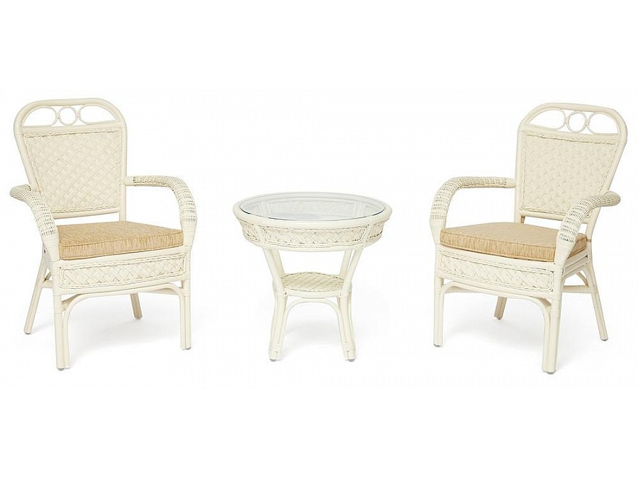 Комплект террасный ANDREA (стол кофейный со стеклом + 2 кресла + подушки)