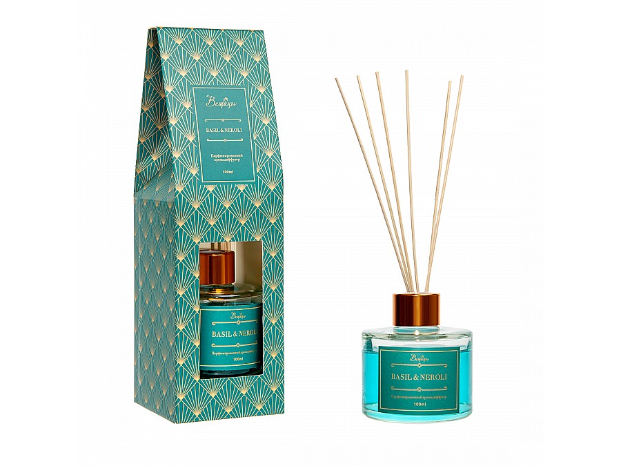 Парфюмированный аромадиффузор BASIL & NEROLI, 100 мл., Д75 Ш75 В250