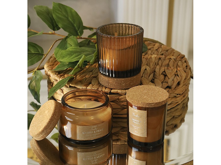 Ароматическая свеча MANGO & PEACH в стекле, Д90 Ш90 В100