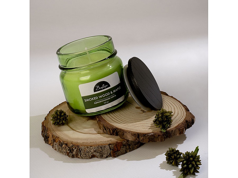 Ароматическая свеча SMOKED WOOD & MAPLE в стекле, Д75 Ш75 В75