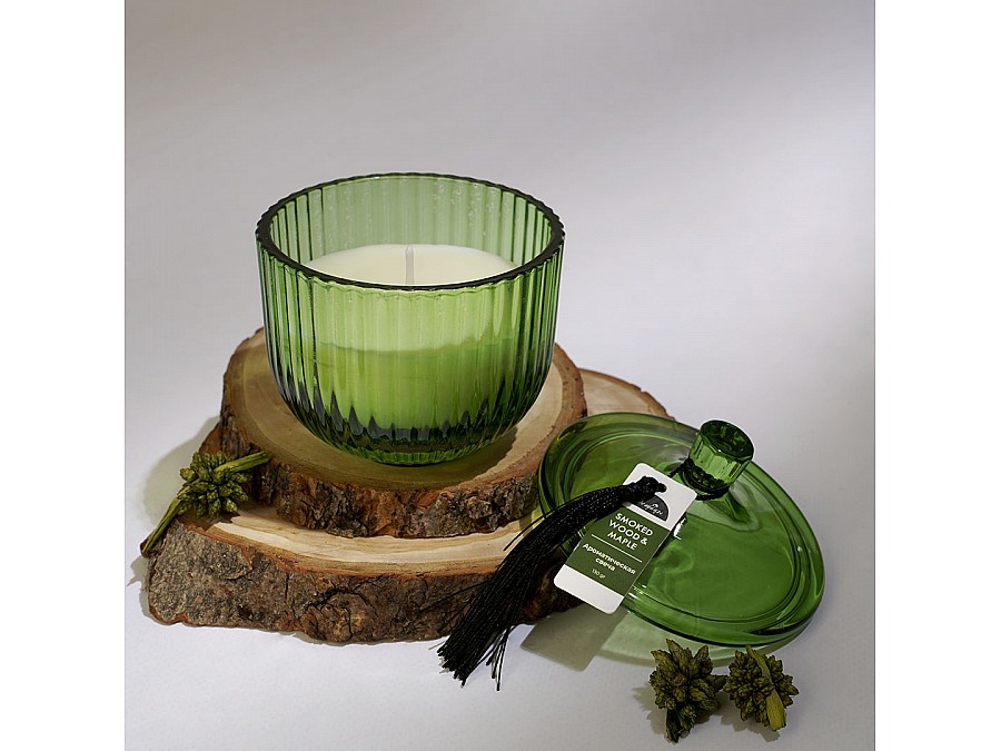 Ароматическая свеча SMOKED WOOD & MAPLE в стекле, Д95 Ш95 В112