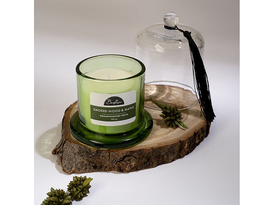 Ароматическая свеча SMOKED WOOD & MAPLE в стекле, Д83 Ш83 В110