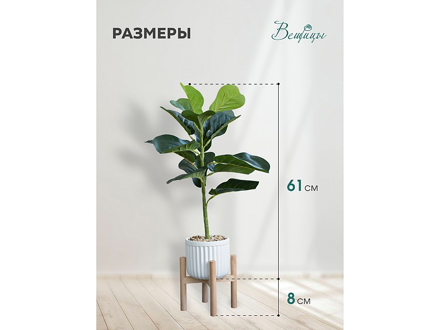 Фикус в цементном горшке с подставкой из МДФ, Д140 Ш140 В690