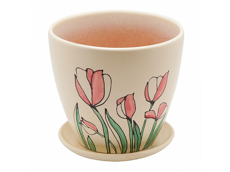 Керамический горшок с подставкой, 1,4л., Д145 Ш145 В130, бежевый