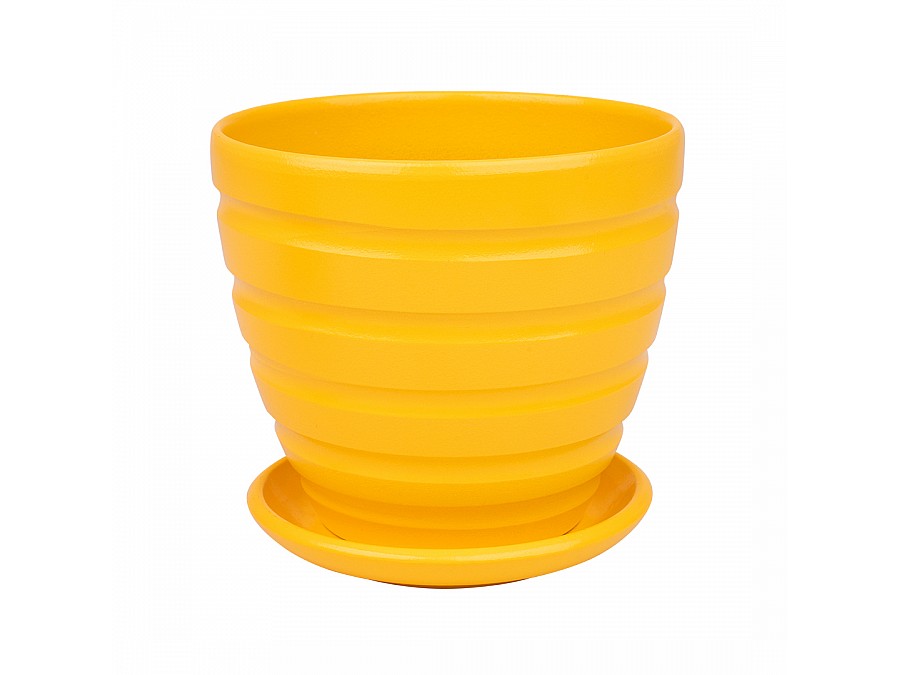 Керамический горшок с подставкой, 1,4л., Д145 Ш145 В130, желтый