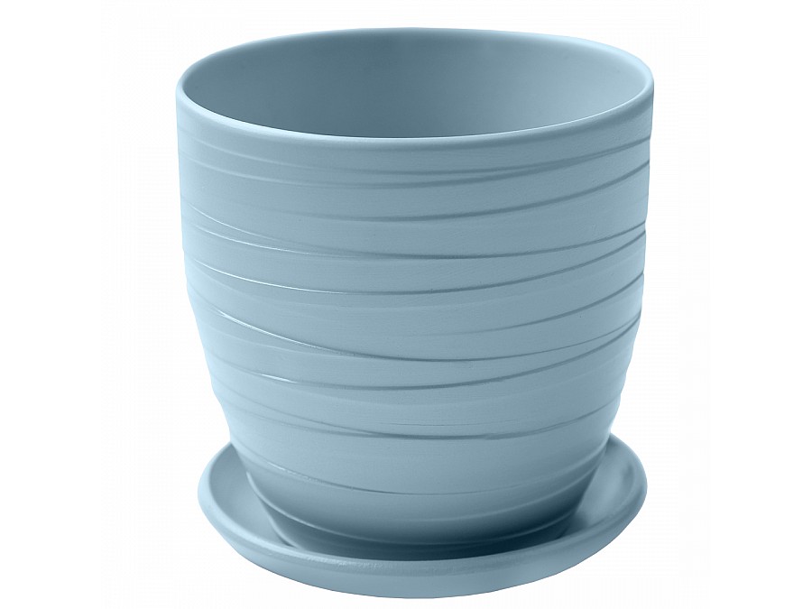 Керамический горшок Рельеф с подставкой, 4,7 л., Д215 Ш215 В200, нежно-голубой