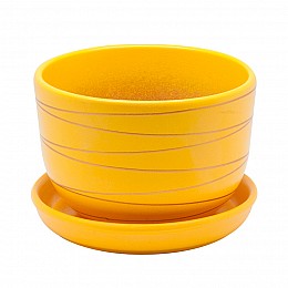 Керамический горшок с подставкой, 1,05л., Д145 Ш145 В106, желтый