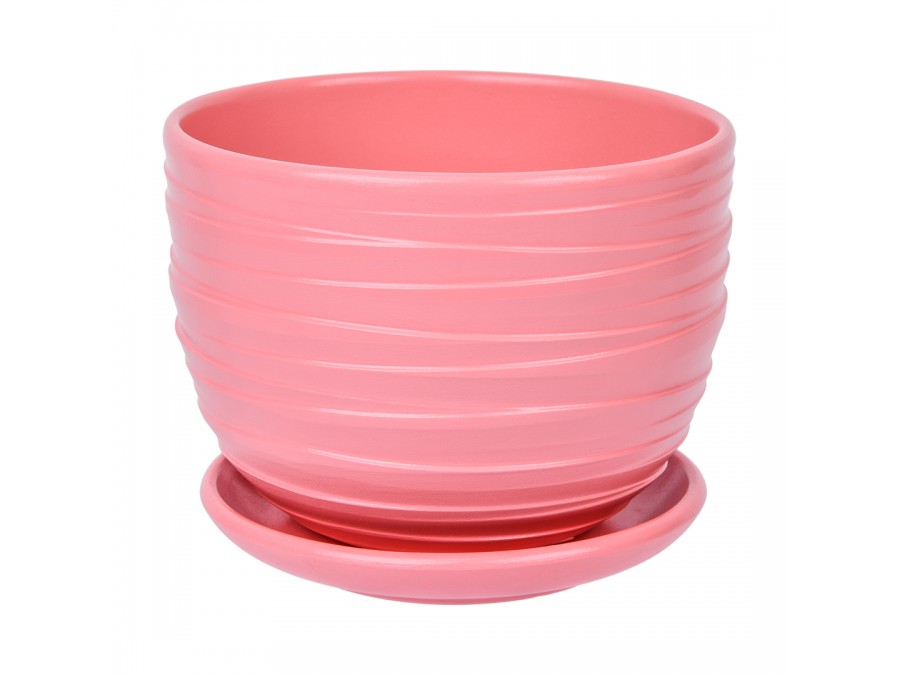 Керамический горшок Рельеф с подставкой, 0,5 л., Д115 Ш115 В105, розовый