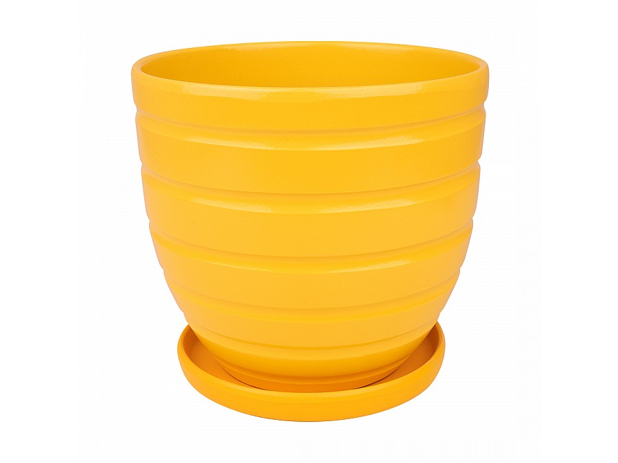 Керамический горшок с подставкой, 4,7л., Д210 Ш210 В200, желтый