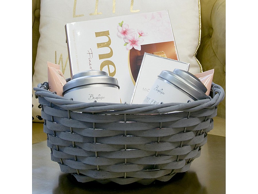 Корзина подарочная круглая Д300 Ш300 В140, графит