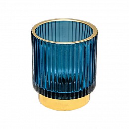 Декоративный подсвечник из цветного рельефного стекла, Д70 Ш70 В80, синий
