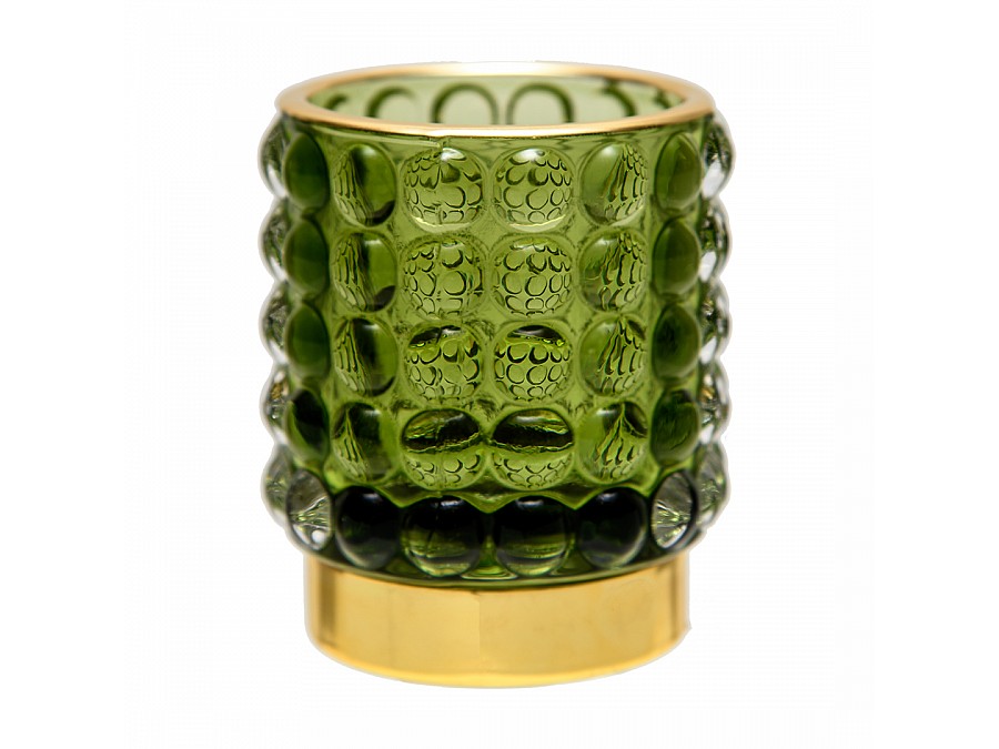 Декоративный подсвечник из цветного стекла, Д70 Ш70 В80, зеленый