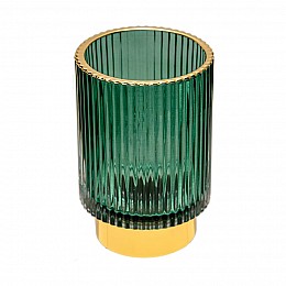 Декоративный подсвечник из цветного рельефного стекла, Д85 Ш85 В130, зеленый