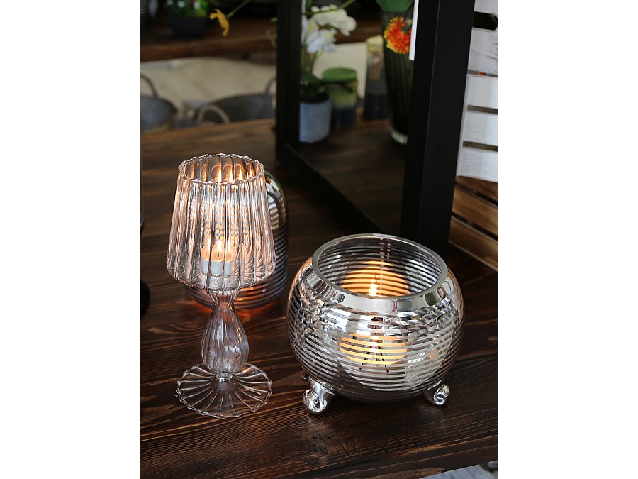 Декоративная ваза-подсвечник из стекла с cеребряным напылением, Д180 Ш180 В150, серебристый