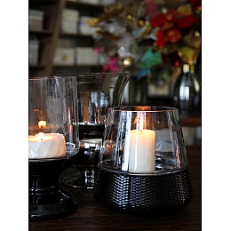 Декоративный подсвечник из цветного стекла, Д200 Ш200 В200, бело-черный