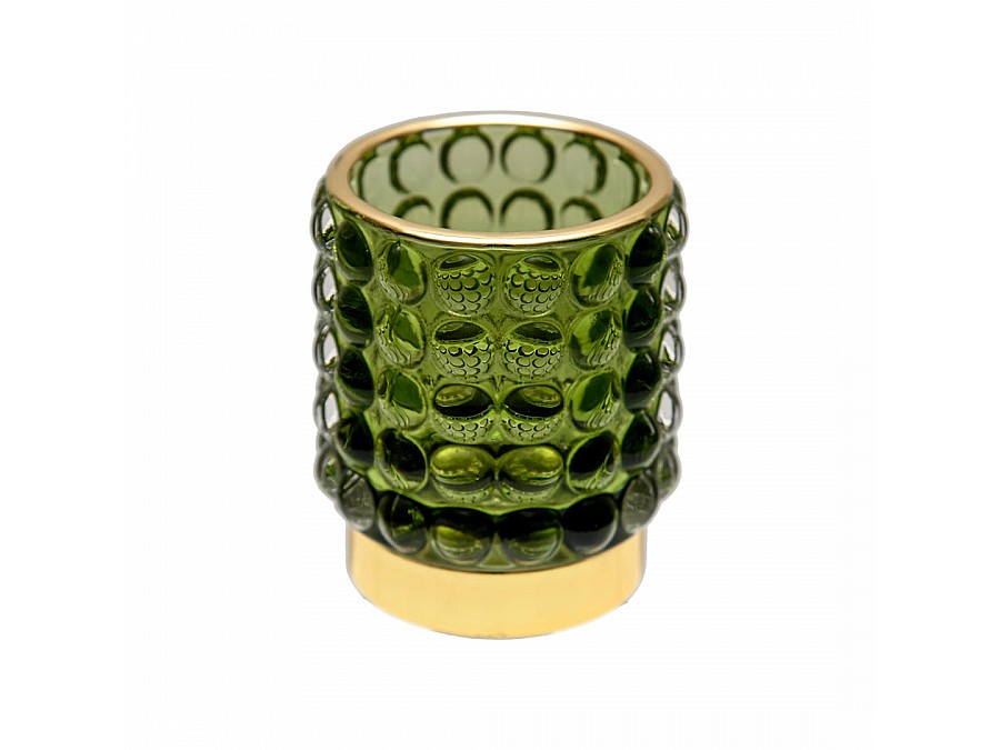 Декоративный подсвечник из цветного стекла, Д70 Ш70 В80, зеленый
