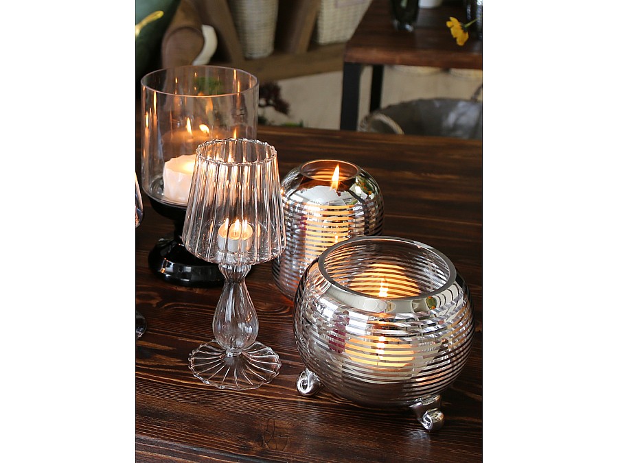 Декоративная ваза-подсвечник из стекла с cеребряным напылением, Д180 Ш180 В150, серебристый