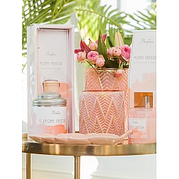 Декоративная стеклянная ваза-подсвечник, Д110 Ш110 В165, розовый с золотым напылением