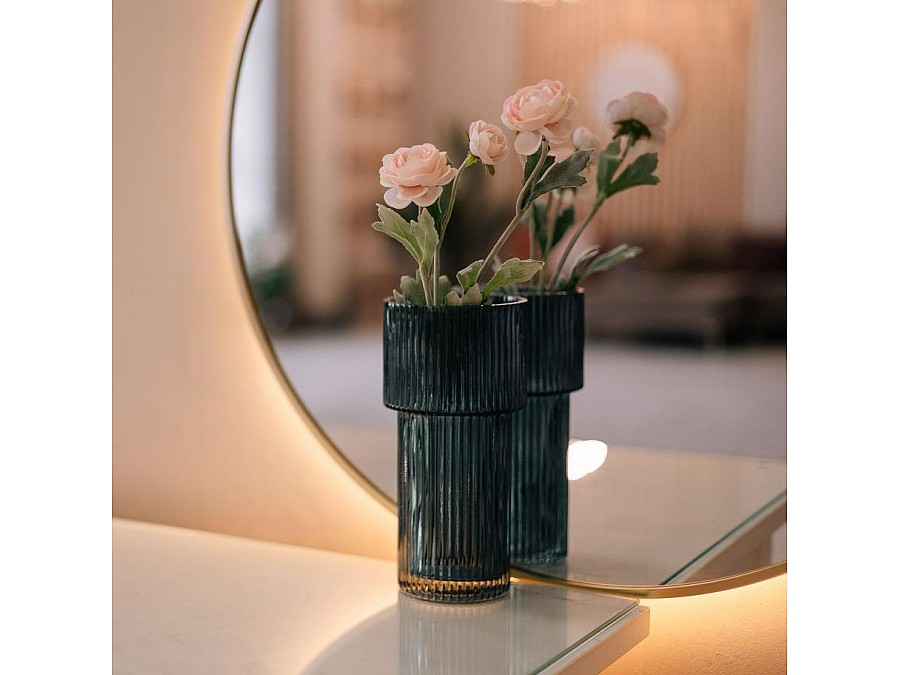 Декоративная ваза из рельефного стекла, Д95 Ш95 В200, синий