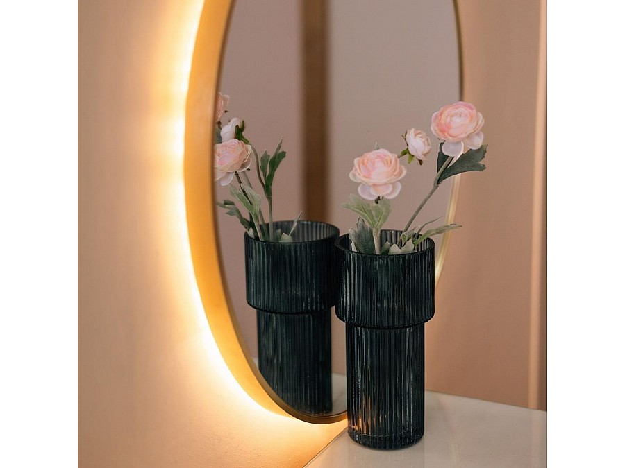 Декоративная ваза из рельефного стекла, Д95 Ш95 В200, синий