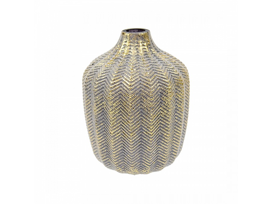 Декоративная стеклянная ваза, Д140 Ш140 В190, серый с золотым напылением