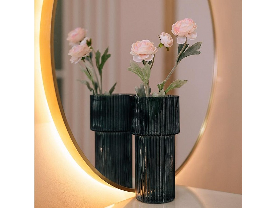 Декоративная ваза из рельефного стекла, Д95 Ш95 В200, синий